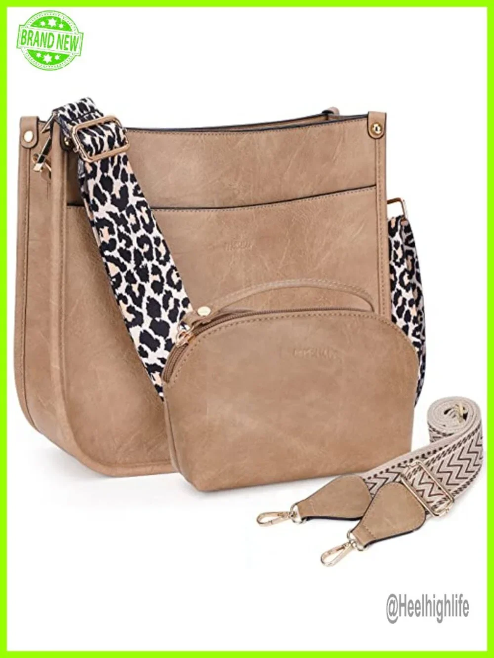 Vegan Leather Hobo Crossbody Bag Set with 2 Adjustable Straps
